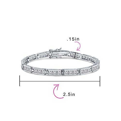 Bling Jewelry Cubic Zirconia Formal Bridal Past Present Future Princess Cut Square Aaa Cz Tennis Bracelet For Women Girlfriend Prom Wedding .925 Sterling Silver #TOP2