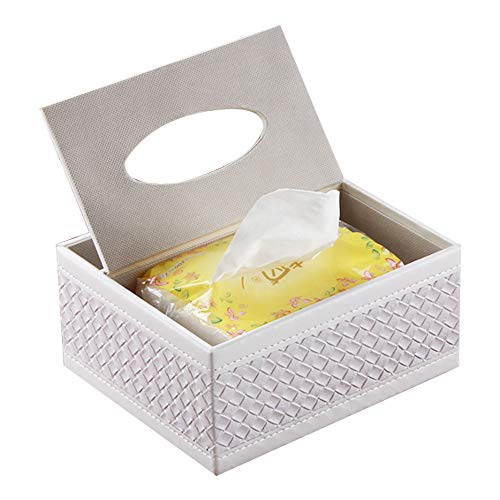 Tissue Box Cover Rectangular Leather Facial Tissue Box Holder with Remote Control Holder, Multifunction Desk Organizer Napkin Storage Box, Pumping Paper Dispenser for Bathroom, Kitchen, Office - Thumbnail 2