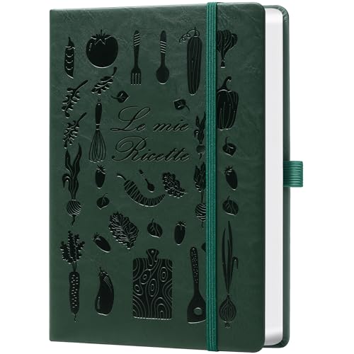 HwxBen Ricettario da Scrivere A5 con Indice – Quaderno Ricette da Compilare, Libro di Cucina, Meal Prep Libro, Quaderno per Ricette con Copertina Rigida– Verde scuro