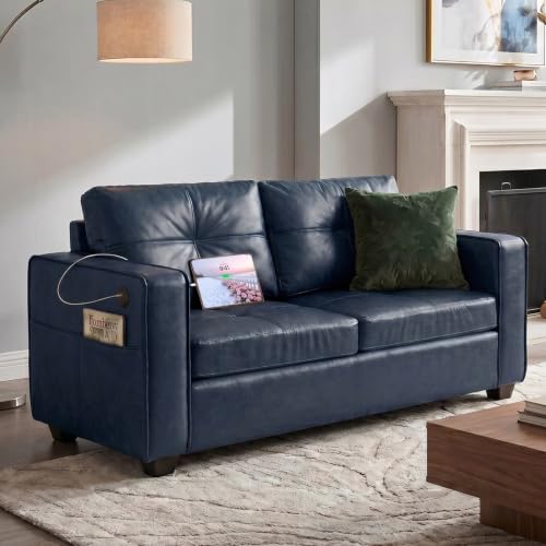 Image of 65'' Faux Leather Loveseat with USB, 2 Seater Couch for Small Space