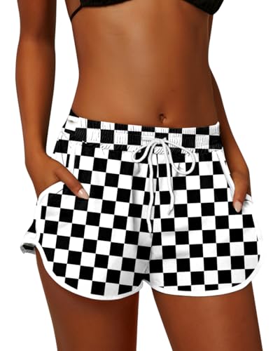 Image of For G and PL Women Summer Floral Beach Boardshorts with Pockets Swim Trunks