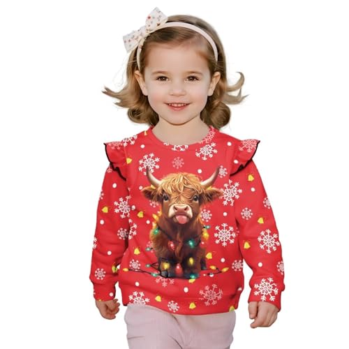 Toddler Long Sleeve Shirts Ruffle Christmas Sweatshirts for Girls Crewneck Pullover Holiday Tops 1-8 Years