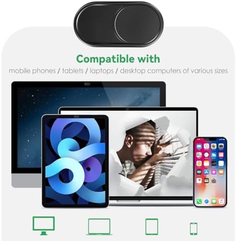CloudValley Webcam Cover Slide[2-Pack], 0.023 Inch Ultra-Thin Metal Web Camera Cover for Macbook Pro, iMac, Laptop, PC, iPad Pro, iPhone 8/7/6 Plus, Protect Your Visual Privacy [Black] - 2