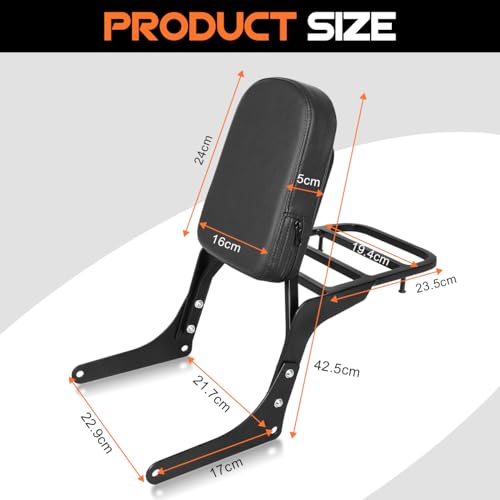 AUFER Detachable Black Rear Passenger Backrest Sissy Bar with Luggage Rack and Backrest Pad Compatible with for Rebel 250 CA250 CMX250 All Years - Thumbnail 6
