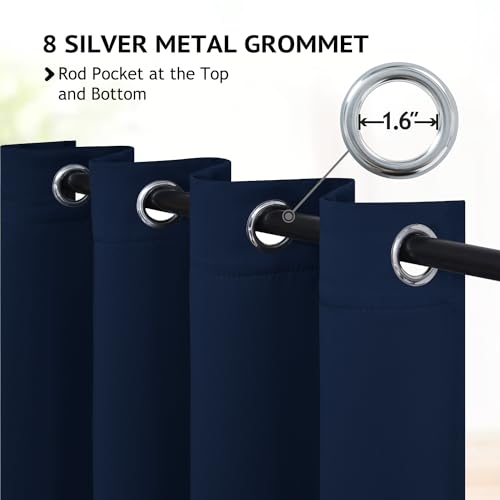 Image of COSVIYA Grommet Blackout Room Darkening Navy Blue Curtains 90 inch Length | Light Blocking Insulated Thermal Curtains for Bedroom /Living Room, Thick Polyester Window Drapes,52x90 inches, 2 Panels