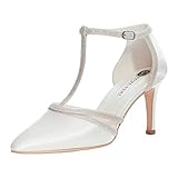 Bride Now! Frauen Stiletto Ferse Glitter Ankle Strap Schlank Gericht Satin Hochzeit Gericht/Pumpe Elfenbein/Creme 8 cm Hohe Ferse Schuhe (39)