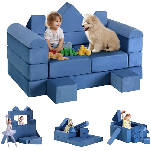 TITIMO 12Pcs Kids Modular Play Couch, Kids Sofa Couchs Toddler Couch, Convertible Foam Couchs Play Set for Creative Child, Kid Furniture for Playroom