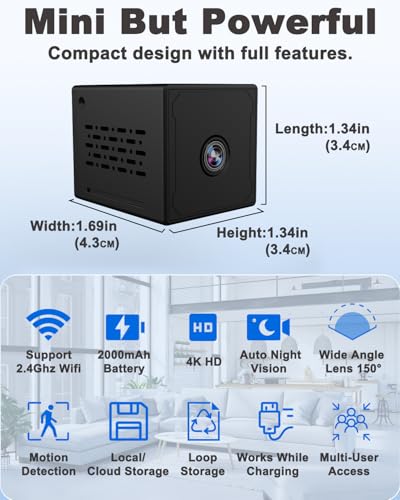 Spy Camera, 4K Ultra HD Mini Camera with 64GB TF Card, WiFi/No WiFi Security Camera for Home, 2000mAh Large Battery, Clear Night Vision&AI Motion Detection, Spy Hidden Camera for Indoor/Outdoor Use - Image 7