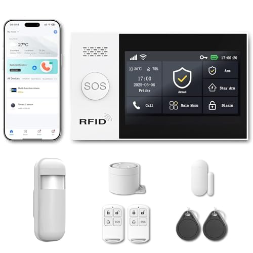 Alarmanlage Haus WLAN + 4G ohne Monatsgebühr, 4,3" Touchscreen, App-Steuerung mit SMS & Batteriewarnung – Sicherheitssystem für Haus & Alarmanlage Wohnung, Alexa kompatibel (Lot de 8 Articles)
