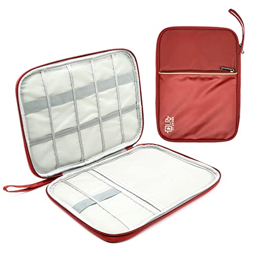 Ruyosn Organizador de cables de piel resistente al agua bolsa pequeña con lazo organizador eléctrico bolsa pequeña para disco duro, rojo, talla única, Bolsa organizador de cables Cover