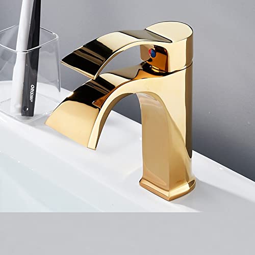 Robinet cascade dorée en cuivre pour vasque à poser style nordique