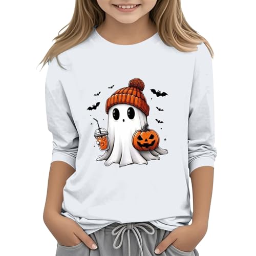 Casual 3/4 Sleeve T Shirts for Kids Girls Halloween 3D Printed Sweatshirt Cute Cartoon Crewneck Pullover Fashion Tees4