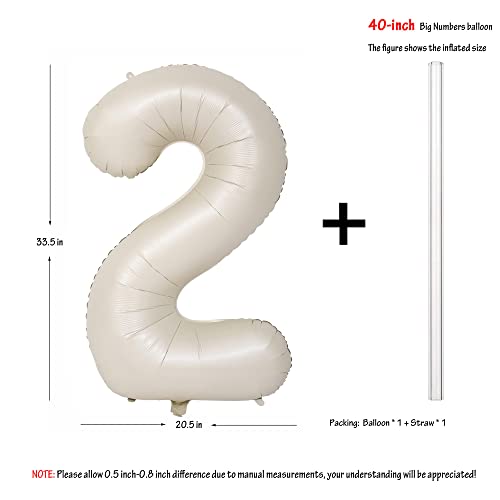 Image of 40 In Large Big Number Balloons 2 Creamy White Helium Foil Mylar Balloon