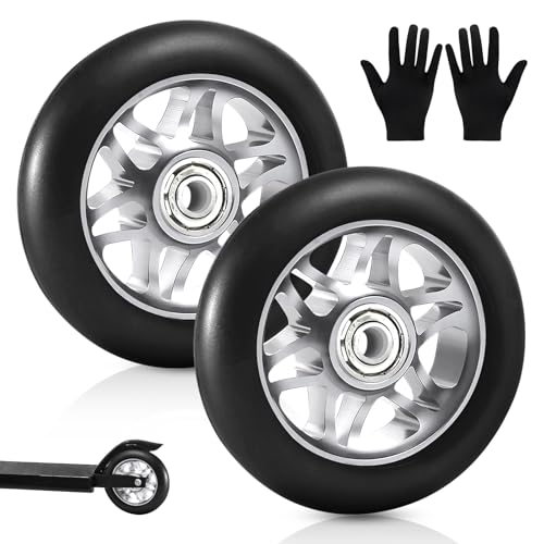 Ruedas de Scooter 100mm, 2 Piezas Ruedas Scooter, Ruedas de Patinete, Ruedas de Repuesto Scooter, Scooters de Truco Rueda de Reemplazo, con Rodamiento ABEC 9, Adecuado para Scooters