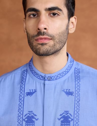 Image of Amazon Brand - Symbol Men's Cotton Blended Full Sleeve Kurta| Regular Fit | Ethnic Motif Embroidery Mandrin Collar| Front Full Open | Available in Plus Sizes
