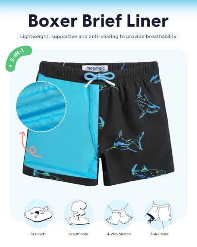 Image of maamgic Boys Swim Trunks with Compression Liner Toddler Stretch Swim Shorts