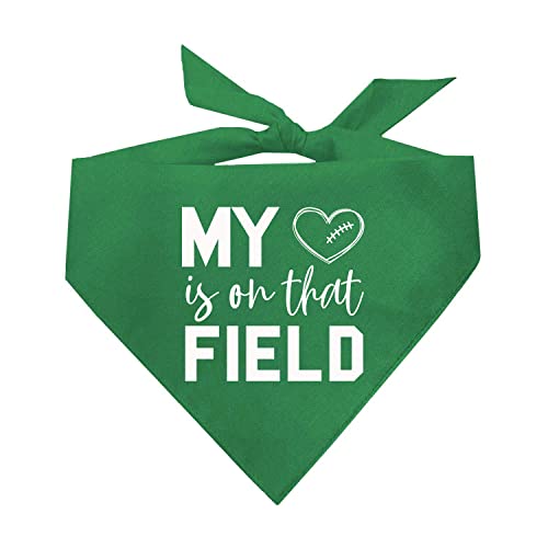 My Heart is On That Field Dog Bandana | 100% Cotton Adjustable Triangle | Made in USA | Football | Sports | Biggest Fan | Game Day | Green, One Size (1043)