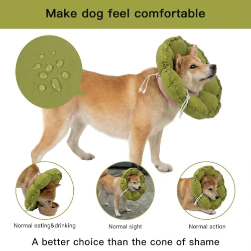 Image of H HIDREAM Soft Dog Cones for Medium Dogs,Cute Adjustable Cone for Dogs to Stop Licking,Dog Recovery Collars & Cones that can Protect Head and Foot Wounds,Green Flower All-Season Style