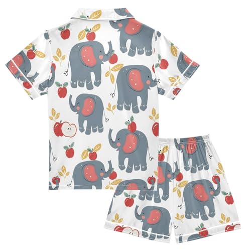 ALAZA Elephant Funny Gray Satin Pajamas Set Short Sleeve Button Down Sleepwear Summer Pjs 2 Piece2