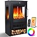 KESSER® Elektrokamin mit Heizung Panorama-Sichtfenster Heizlüfter 9 LED-Flammeneffekt Farbmodi Fernbedienung WiFi App 900/1800W Kaminfeuer elektrisch mit Thermostat Heizfunktion Timer