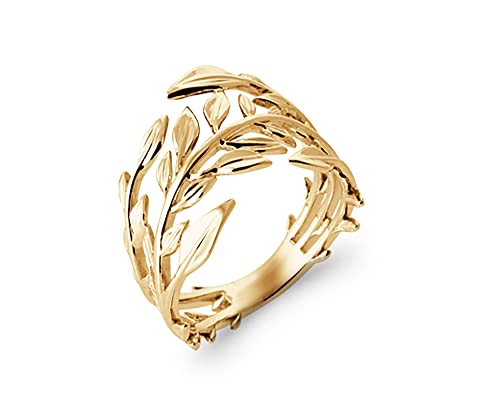 Bague en plaqué or motif feuilles idée cadeau idéal avec sachet velours offert