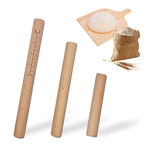 3 Stück Nudelrolle Holzteigroller Teigroller Buchenholz Massivholz Nudelholz Buchenholz Nudelholz Teigroller Holz Mit Scale Design für Pasta Fondant Gebäck Kekse Pizza und Teig (30cm 25cm 16cm) Cover