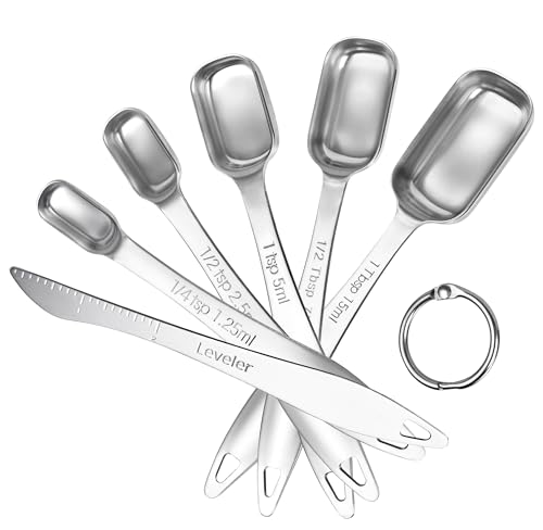 Image of U-Taste Narrow Square Measuring Spoons, Metal Measure Set of 6 with Leveler