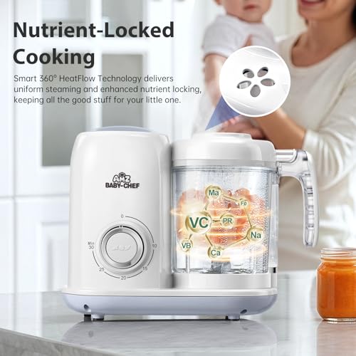AMZBABYCHEF Baby Food Maker, 4 in 1 Baby Food Processor and Steamer, Puree Blender, Multifunctional Baby Puree Maker, Dishwasher Safe (White)