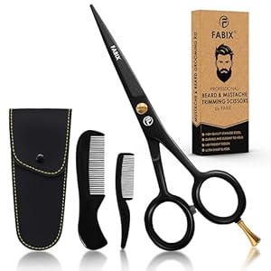 5” Professional Beard Mustache Scissors with 1 Beard Comb, 1 Mustache Comb and Travel Pouch – Perfect Beard Trimming Scissors for All Facial Hair Scissors – Grooming Scissors