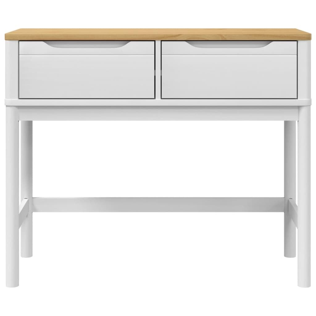 Genérico Mesa Consola Madera Pin Macizo Blanco 89 x 36,5 x 73 cm | 2 cajones de almacenamiento, patas de madera, diseño clásico, para entrada o salón