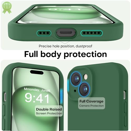 Image of LOVE 3000 Compatible with iPhone 15 Case, [Smooth Silicone Full Coverage Camera] [8ft Drop Protection], Soft Microfiber Lining Full Body Protective Case for iPhone 15 6.1 inch - Green