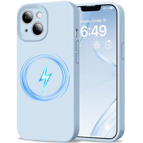 Coque iPhone 13 silicone MagSafe avec protection appareil photo intégrée anti-choc bleu ciel