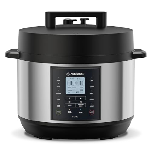 nutricook Smart Pot 2 Plus 1500 Watts - 9 Appliances in 1 Pressure Cooker Slow Cooker Rice Cooker Steamer Sauté Pot Yogurt Maker Soup Maker Cake Maker Food Warmer 9.5L Brushed SS/Black