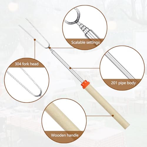 APKOL 8 Stück Grillspieße Teleskop Marshmallow, Roasting Sticks,Grillstab, Lagerfeuer Grillgabel, Lagerfeuerspieße Edelstahl Ausziehbar 32-83cm, mit Griffen,Grillbesteck Set für Camping Grill
