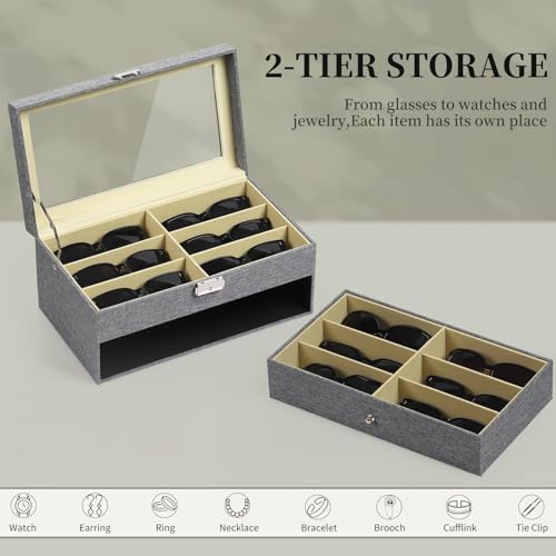Image of AUTOARK Linen Eyeglasses Storage Case Organizer,12 Piece,Grey,AW-096 | Sunglass Display, Drawer Lockable