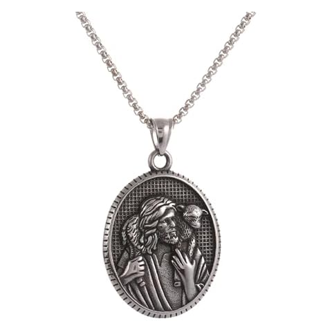 NIGHTCRUZ Jesus Shepherd Necklace, Oval Religious Medal Medallion Stainless Steel for Men Women Cover
