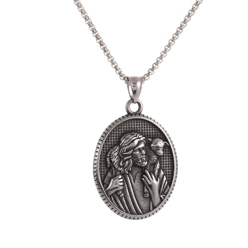 NIGHTCRUZ Jesus Shepherd Necklace, Oval Religious Medal Medallion Stainless Steel for Men Women
