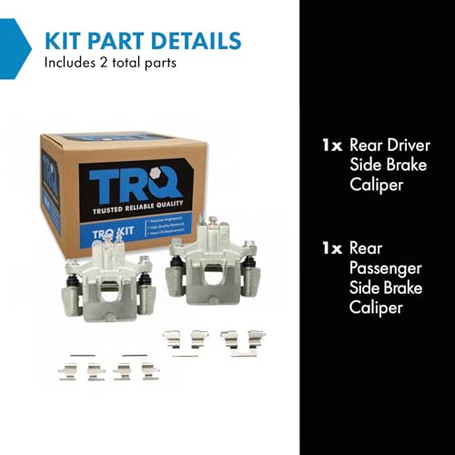 Image of TRQ Rear Driver and Passenger Side Brake Caliper Set Caliper Brackets Hardware Compatible with 06-07 Toyota Avalon 02-06 Camry US Built Models 04-08 Solara