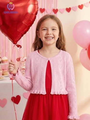 Image of Girls Cotton Knit Shrug Cardigan with Long Sleeve Ruffle Hem