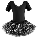 Dancina Girls Skirted Leotard Sparkle Short Sleeve Tutu Ballet Dress Front Lined