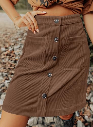 Happy Sailed Womens Corduroy Skirts Spring Winter High Waist Button Down A-line Short Mini Skirt with Pockets - Image 4