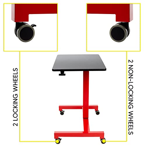 Acmebuy Laptop Cart - Rolling Desk For Laptop - Mobile Rolling Laptop Stand W/ Adjustable Height - Perfect Pneumatic & Ergonomic Workstation W/ Locking Wheels - Black & Red (27.5”X19”) #TOP5