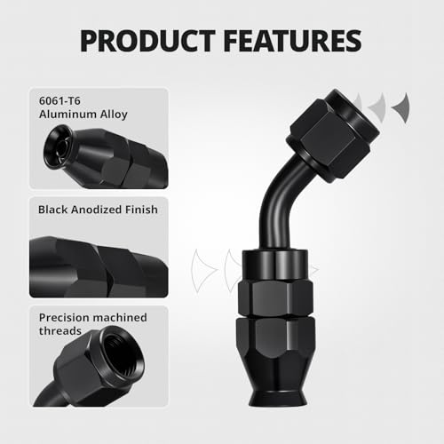 Image of EVIL ENERGY 4AN PTFE Hose End Fitting 45 Degree Black for PTFE Hose Only 4PCS