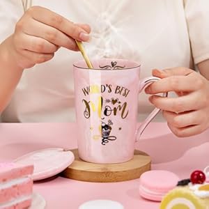 Birthday Gifts for Mom - Mothers Day Gifts for New Mom from Daughter Son, Funny World's Best Mom Mug Present Set, 14Oz Pink Marble Gold Printing Coffee Cup with Lid Spoon, Greeting Card, Gift Box Birthday Gifts for Mom Mothers Day Gifts for New Mom from Daughter Son Funny Worlds Best Mom Mug Present Set 14Oz Pink Marble Gold Printing Coffee Cup with Lid Spoon Greeting Card Gift Box