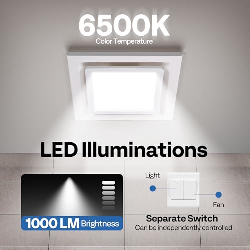 VIVOHOME Bathroom Exhaust Fan with Light, 165CFM Shower Ventilation Exhaust Fan with 6500K LED Light Combo,Ceiling Mount w/ 4" Duct Hose 1.5 Sones Square Fan, Cool White Light by VIVOHOME - Image 5