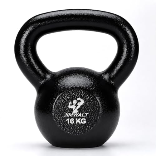 JIMWALT Jimwalt Heavy Duty Enameled Cast Iron Kettlebell | Smooth Non-Slip Grip, Chip-Resistant Coating | Perfect for Strength Training & Home Gym (Enameled Coated 16KG)