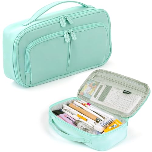 Image of Pencil Case Large Capacity Pencil Pouch Pen Bag with Handle, Portable Pencil Case Pencil Bags with Zipper Student Stationery Bag for Girls and Boys Teen Adults Men Women (Green)