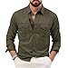 Thatrich Button Down Shirt Men Lightweight Casual Jackets Solid Long Sleeve Coats Slim Fit Fashion Fall Outfits with Pockets Army Green