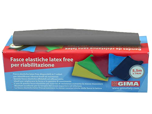 GIMA - Widerstandsband/Gummiband für Die Rehabilitation, Farbe Grau, Widerstandsstufe Xx-Stark, Größe 45 m x 14 cm x 0, 30 mm, latexfrei