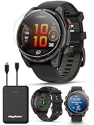 PlayBetter Garmin Fenix 8 Pro AMOLED Sapphire (47mm, Carbon Gray DLC Titanium) Multisport GPS Smartwatch Bundle - 1.4” Touchscreen, inReach Technology Portable Charger & Screen Protectors
